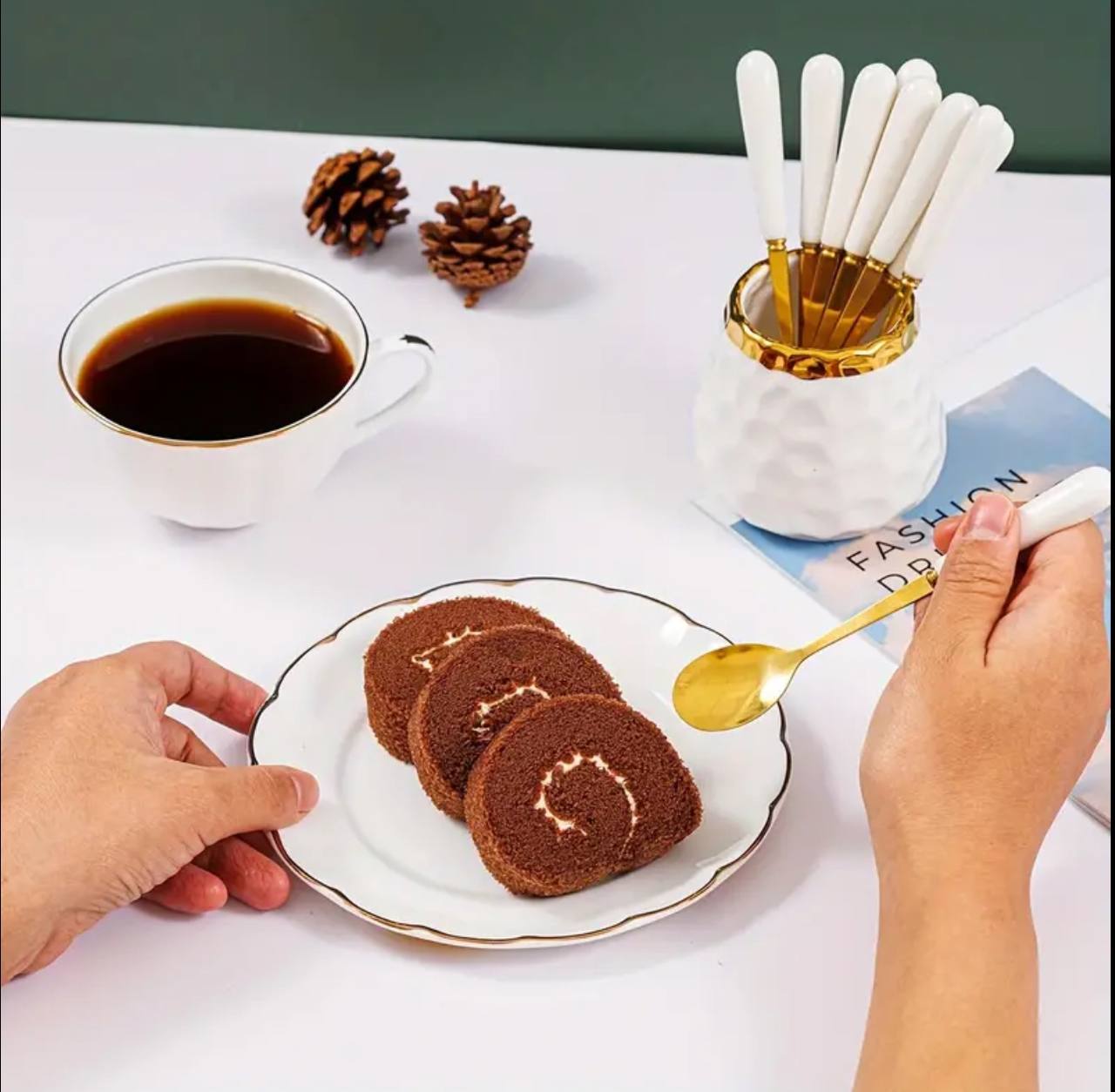 Nordic Light Luxury Fruit Fork and Spoon Ceramic Storage Tank Set