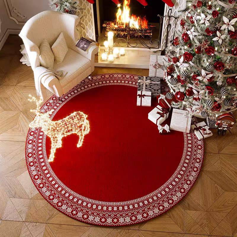 Christmas Circular Carpet Washable Anti Slip Carpet New Year Atmosphere Mat Decoration