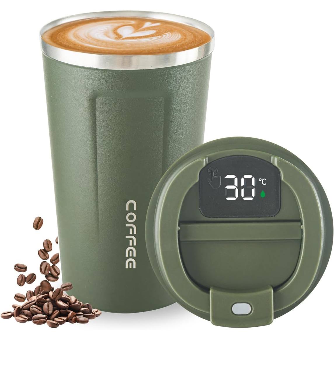 Digital stainless steel coffee mug
