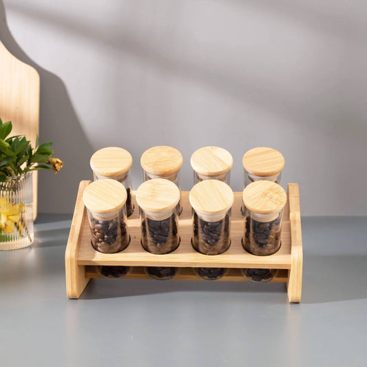 Spice Jars Set plus Bamboo Stand