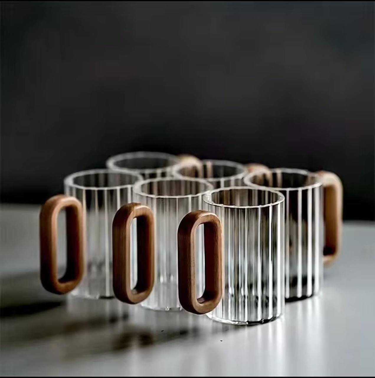 Stylish, unique Heat resistant borosilicate ribbed glass  mugs.