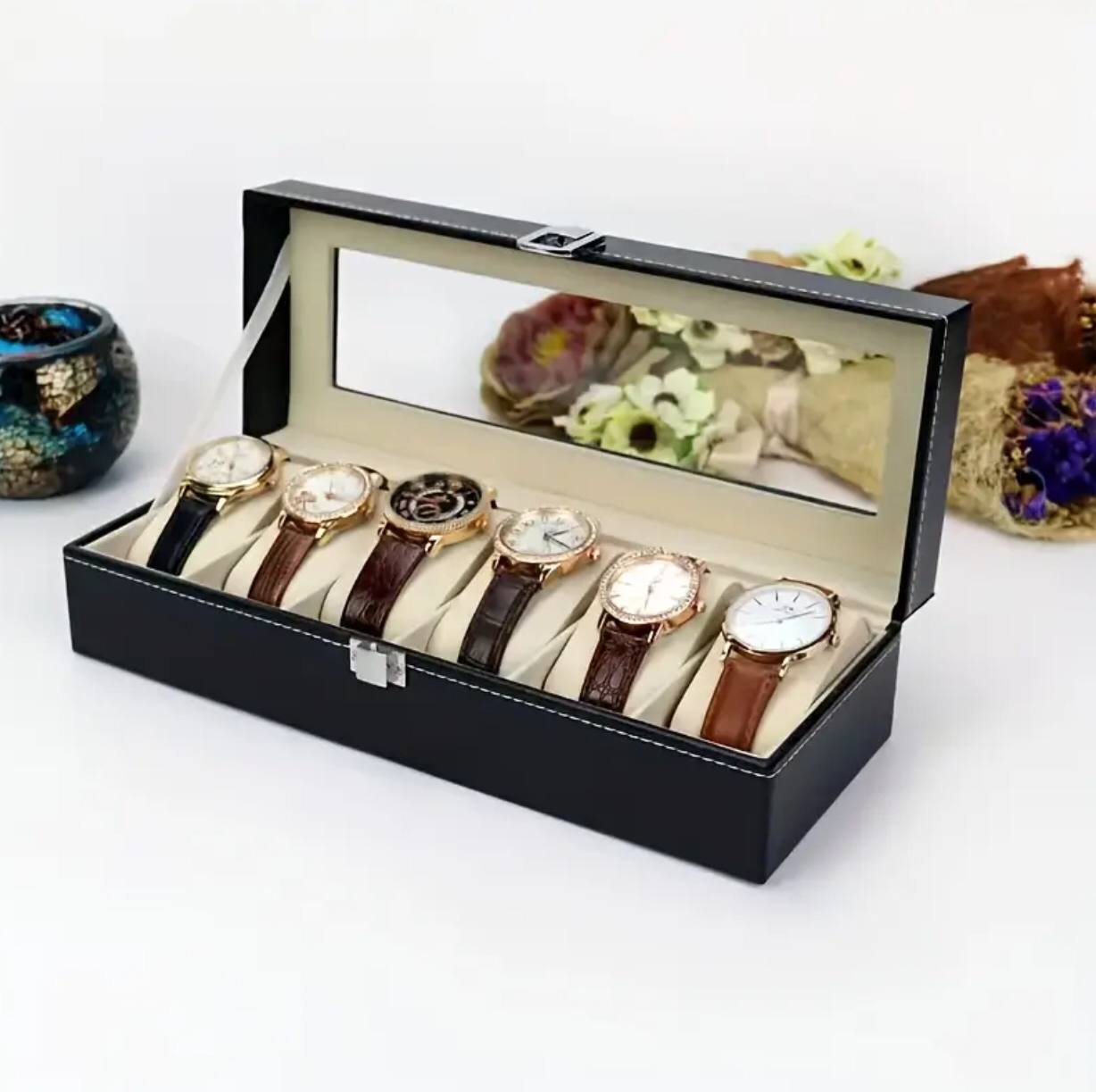 6 slots leather watch organizer