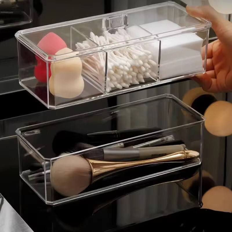 Transparent Cosmetic Storage Box Makeup Organizer Cotton Swab Cotton Pad Storage Box Desktop Acrylic Organizer