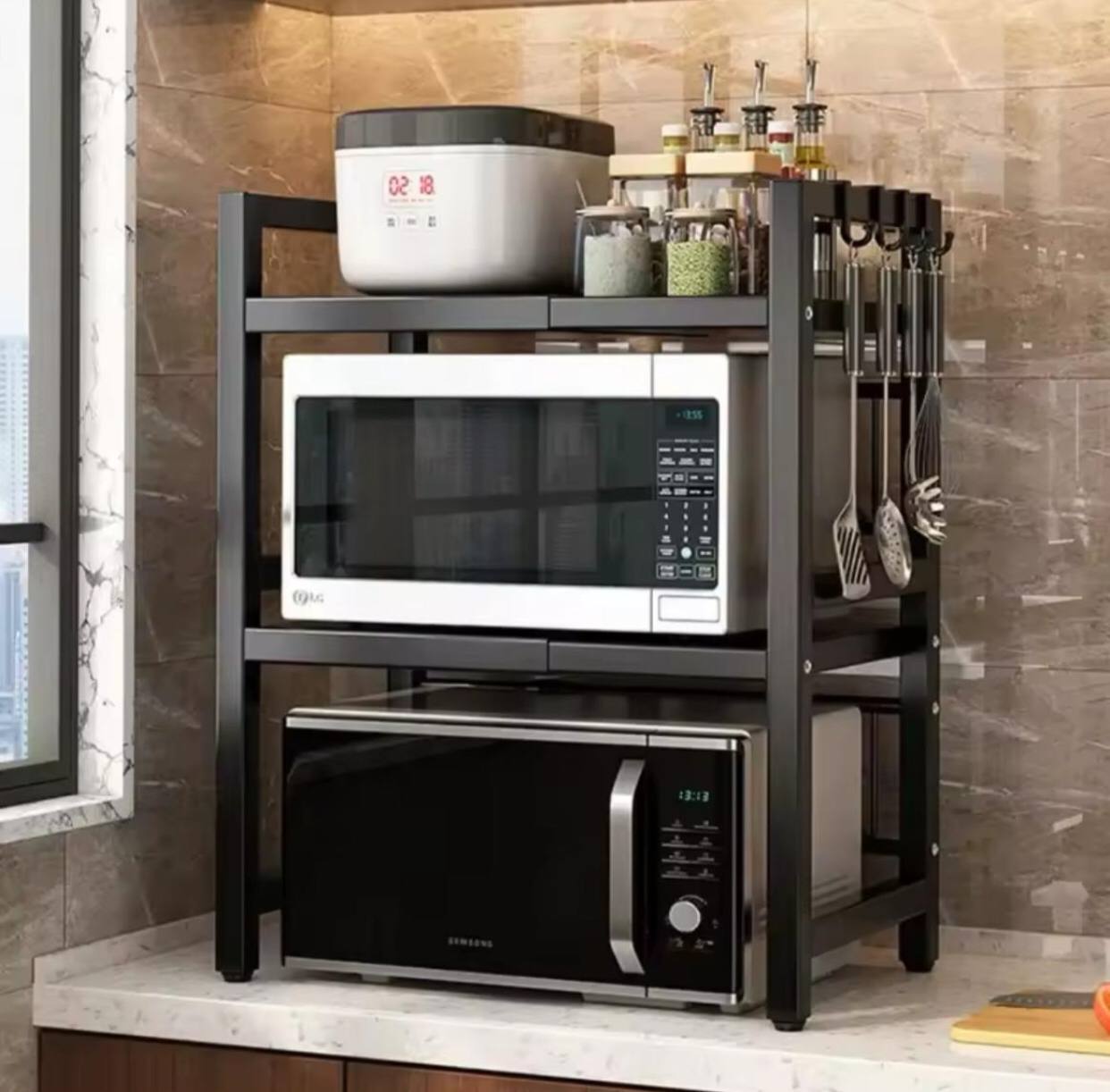 Double layer Heavy-duty Adjustable Microwave Stand