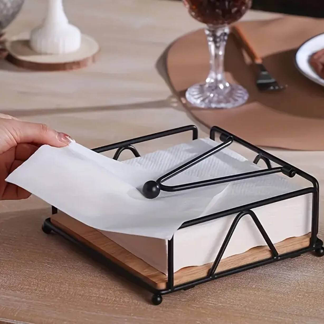 Luxury metallic serviette holder, with Bamboo place on/ napkin holder.