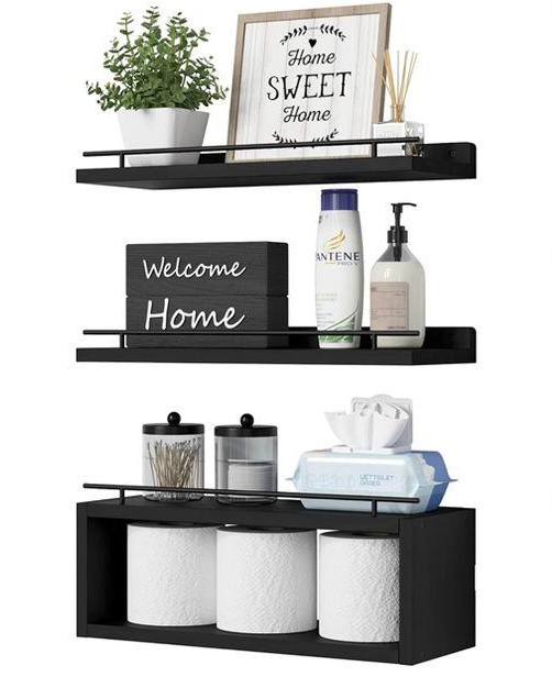 Solid pine wood bathroom floating shelves