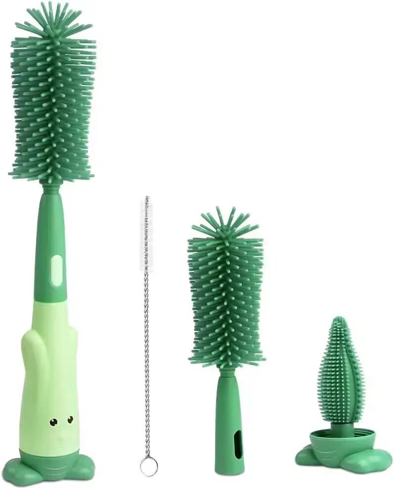Silicone Bottle Brush 360 Degree Rotation Baby Pacifier Cup Tweezers Nipple Cleaning Brushes Set Handheld Soft Head Food Grade
