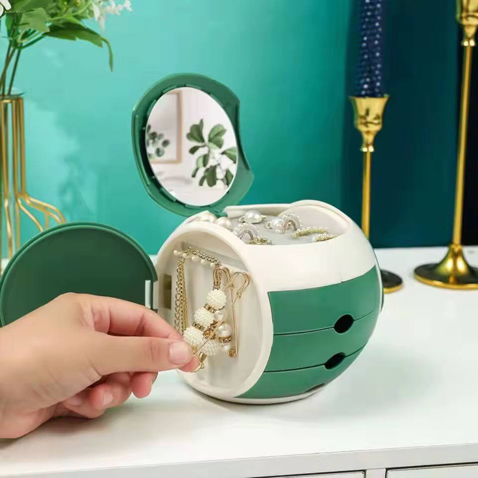 ball shaped 6 cubicle jewelry cosmetic organizer with 3 drawers.