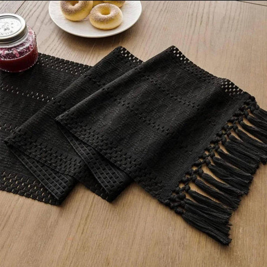 High quality Boho woven  table runner/bed runner with tassels.