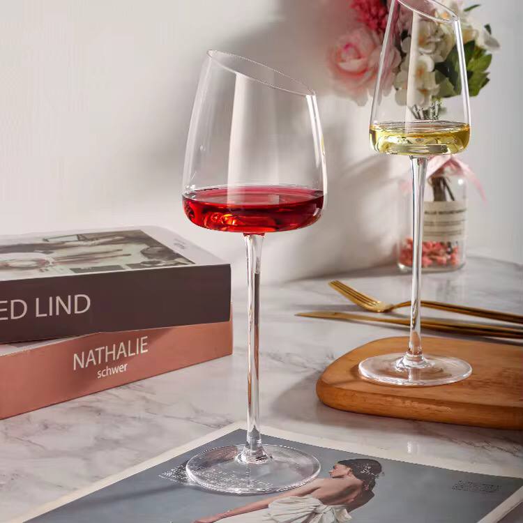 2pc Slanted Medium Capacity  Crystal Wine Glass