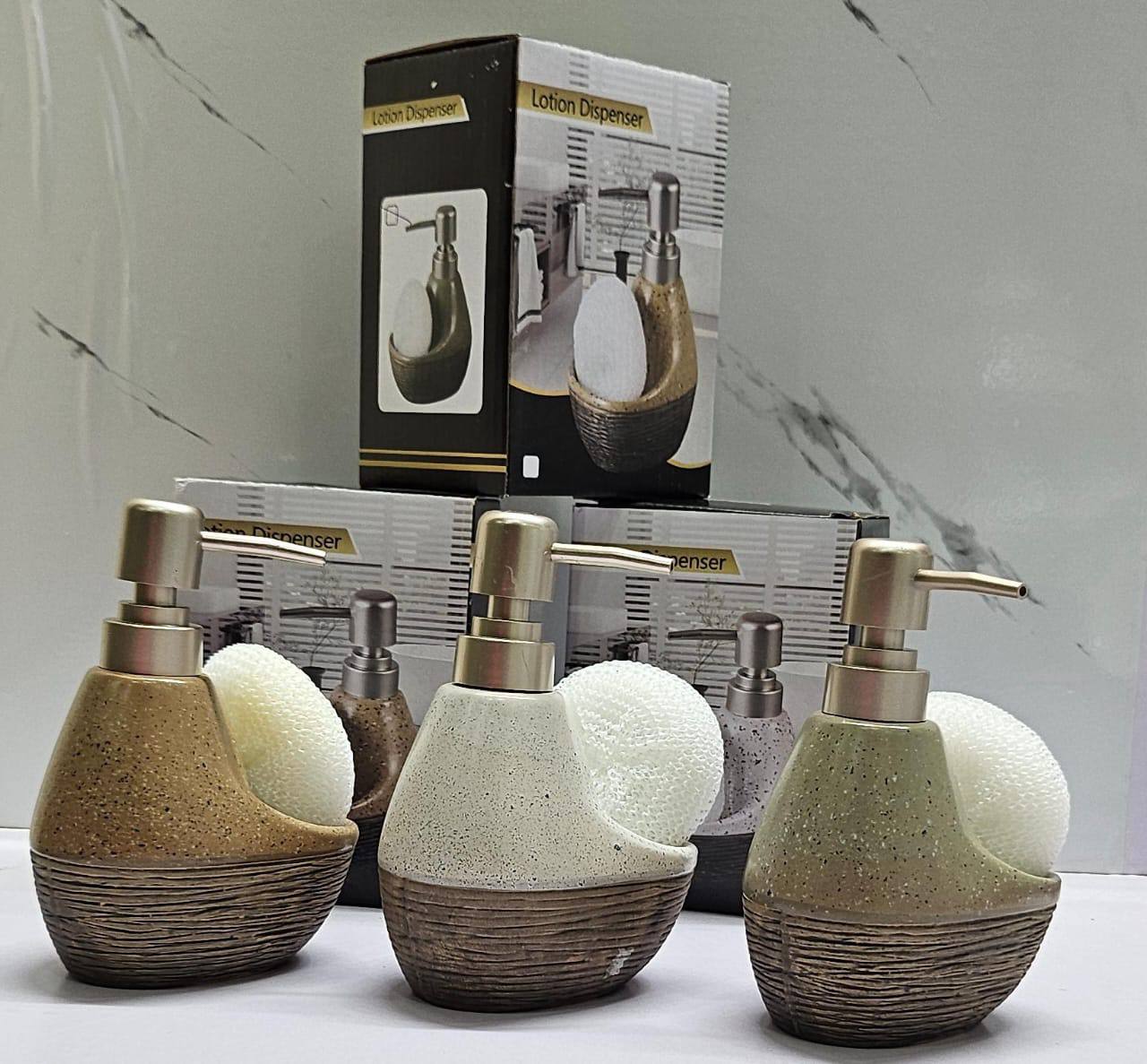 Fancy single ceramic lotion / soap dispenser with wash pad
