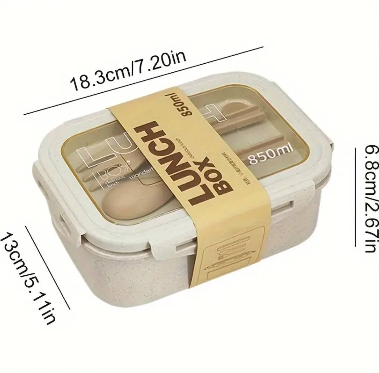 BENTO LUNCH BOX WITH 2 COMPARTMENTS AND CHOPSTICKS WITH A DOUBLE SIDED SPOON WITH KNIFE