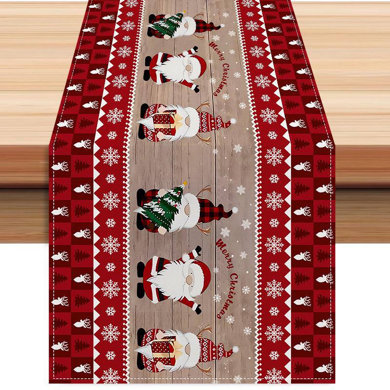 Christmas Table Runner Snowman Gnome Table Cloths Linen Table Runners Kitchen Dining Table  Runners for Home Dining Party Decor