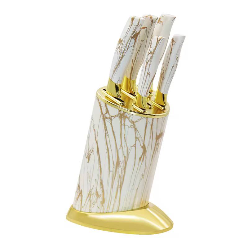 6pcs Kitchen Knife Sets with round stand and gold base