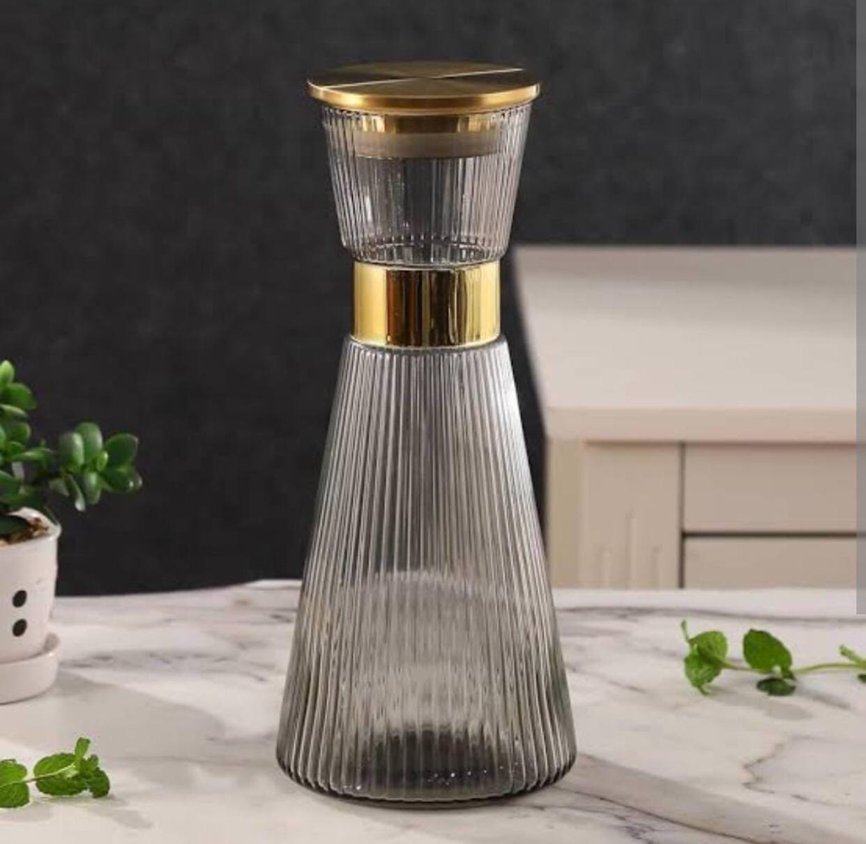 DUJUST Ribbed  Glass Carafe Set