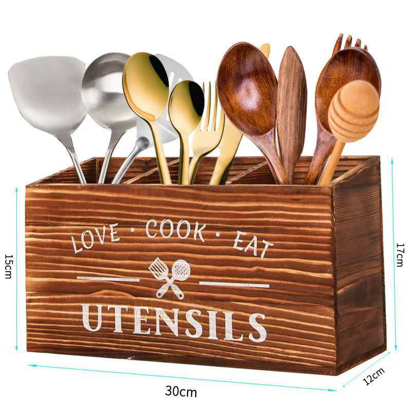 3 compartment wooden cutlery organizer