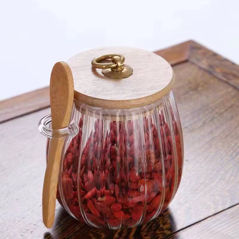 Glass Storage Jar with bamboo Lid/Spoons