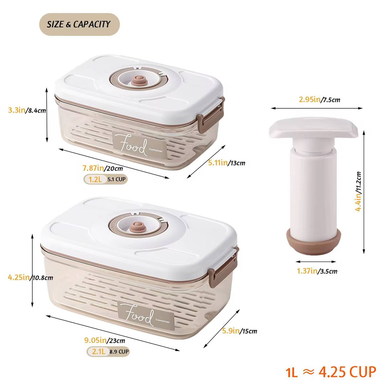 2pcs Food Vacuum Storage Containers
