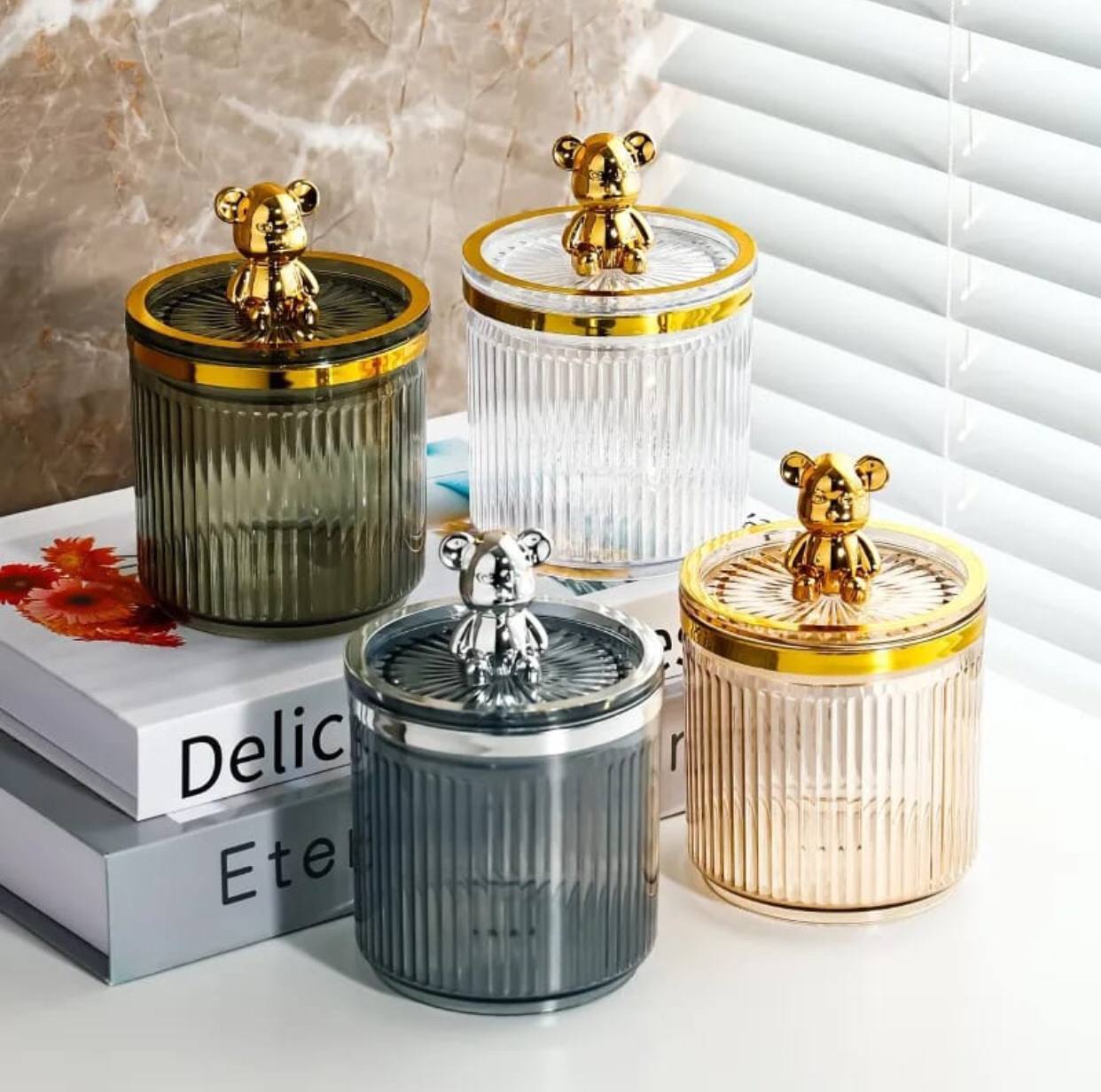 Luxury cute bear cotton swab storage box
