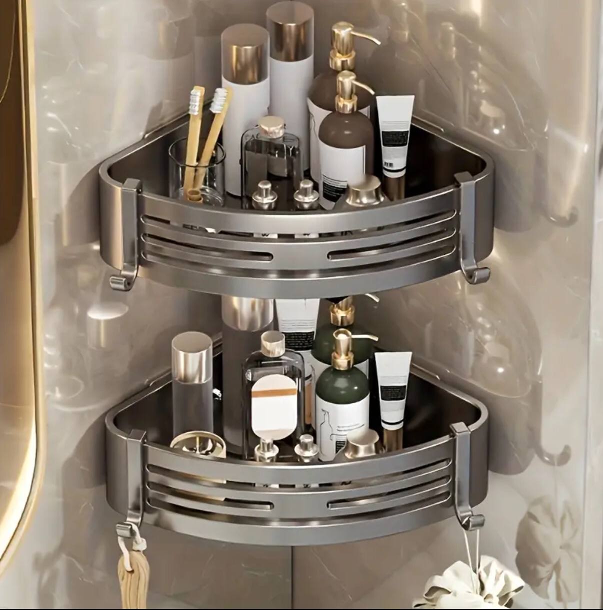 2pcs Corner Aluminum wall mounted Bathroom Shelf Set