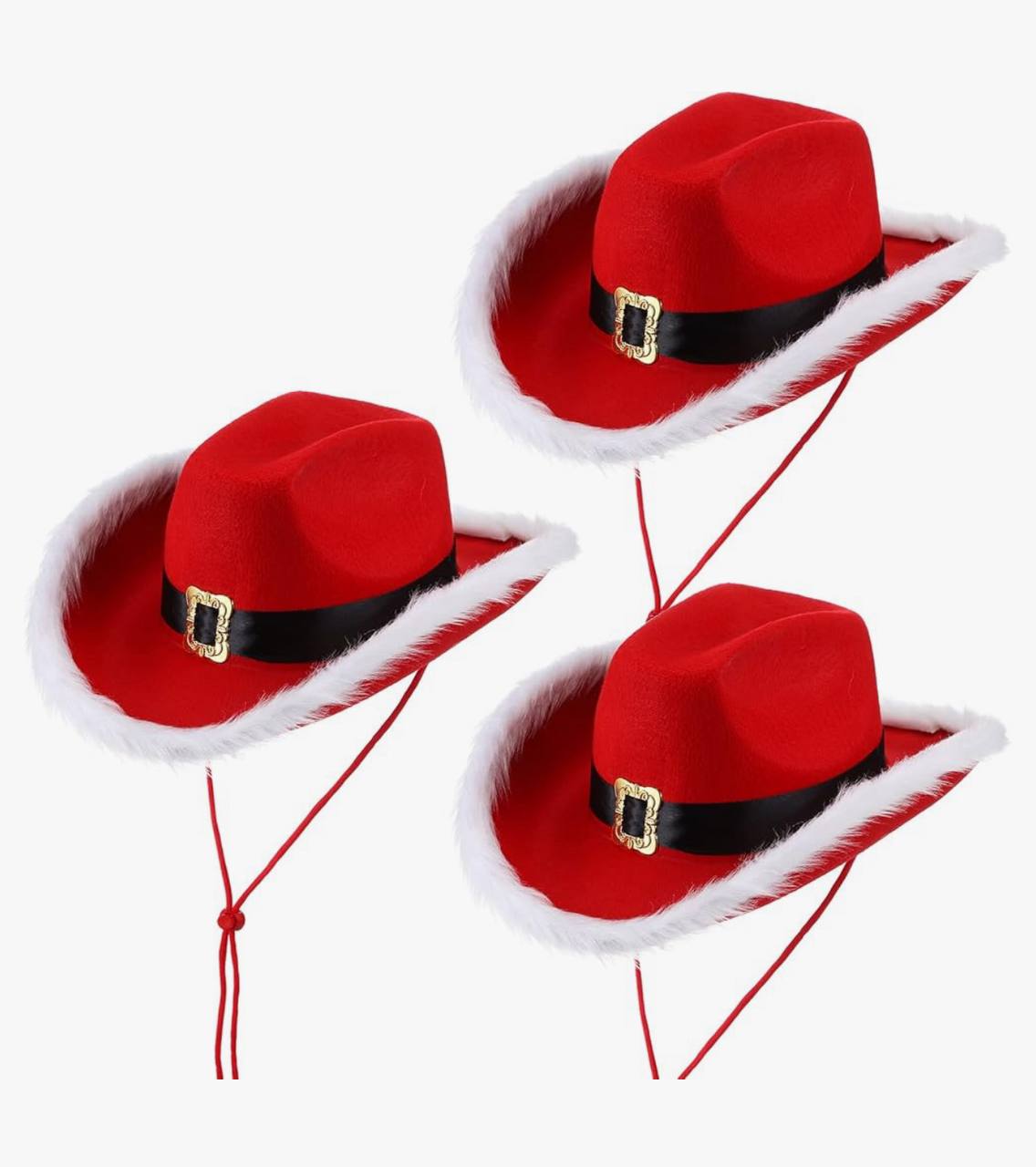Christmas Red Cowboy Hat Women Men Feather Black Belt Soft Hats Adjustable Comfortable Santa