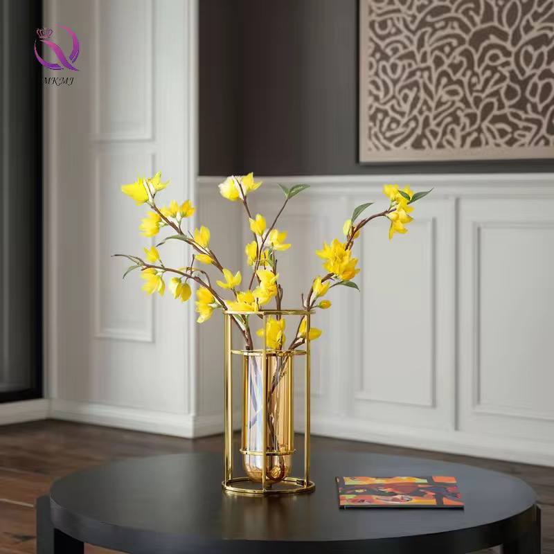 Circular line gold glass vase for Nordic home decor