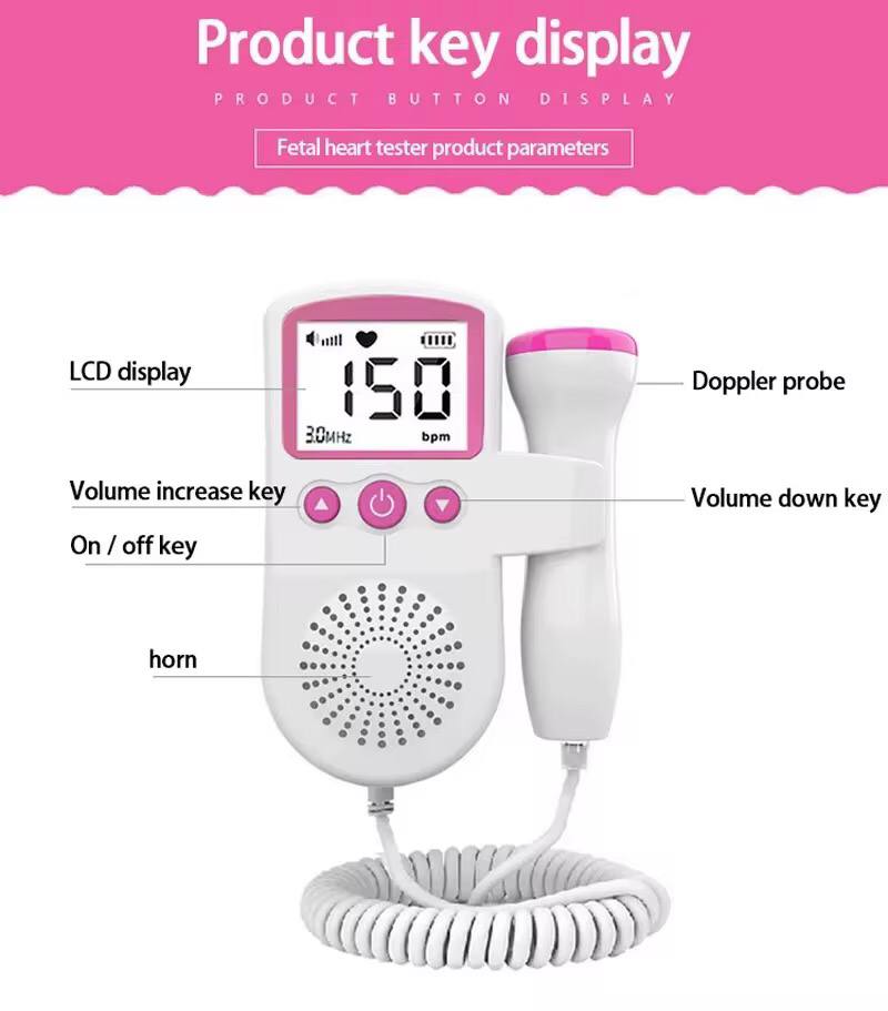Doppler fetal portable pregnancy baby heart rate monitor