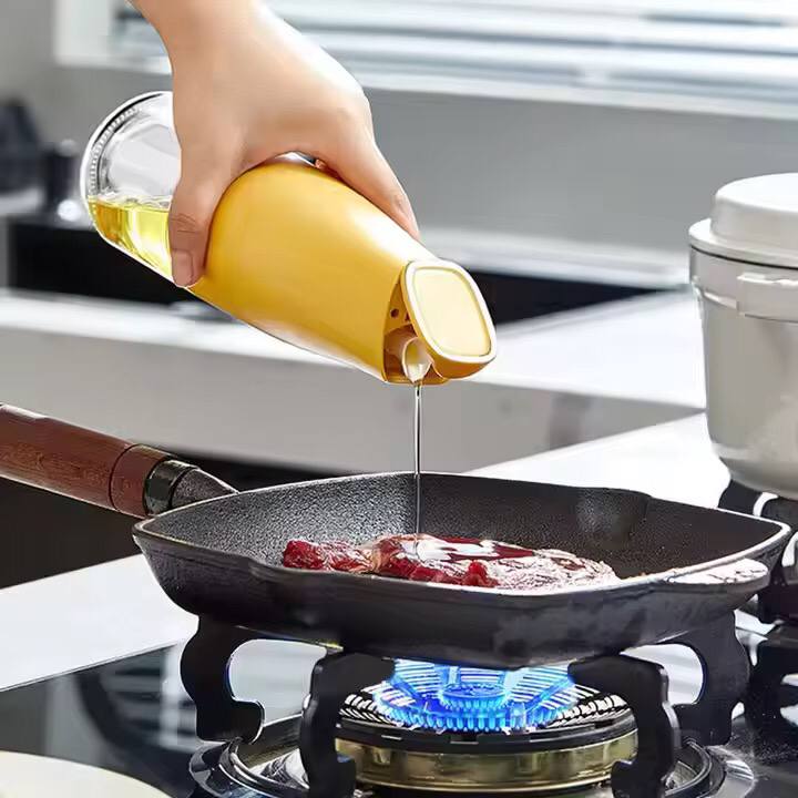 Kitchen Glass Oil Jug Automatic Open Close Non-drip Vinegar Bottle