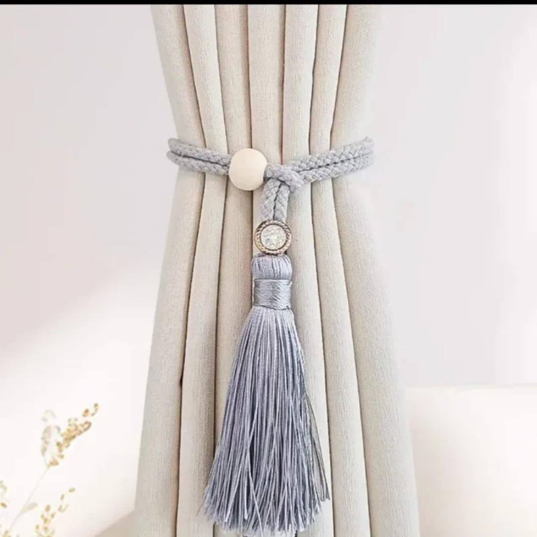 2 Bohemian fashion adjustable cotton cord curtain straps with rhinestone curtain buckles