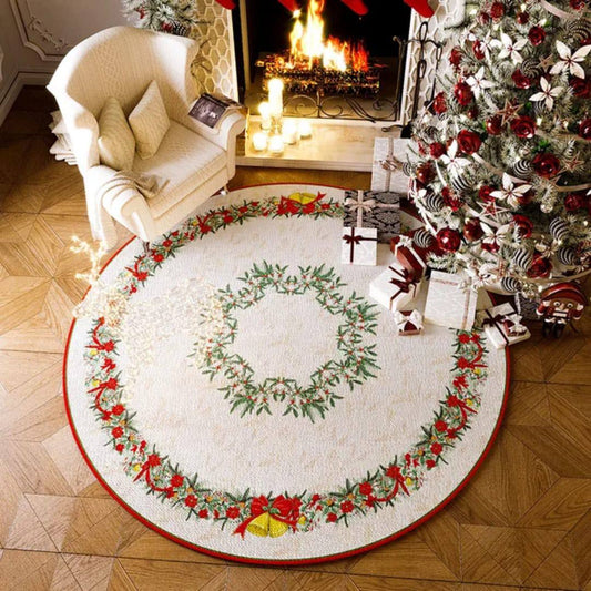 Christmas Circular Carpet Washable Anti Slip Carpet New Year Atmosphere Mat Decoration