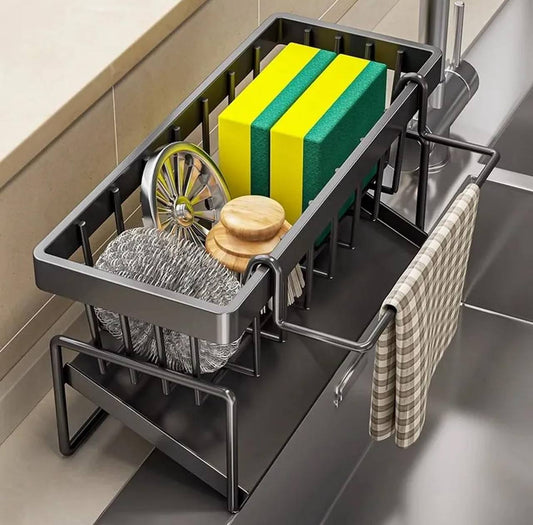 Metallic sink caddy With kitchen organizer hook