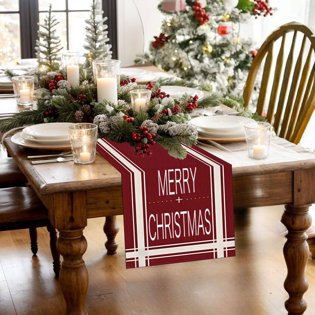 Merry Christmas Linen Table Runner