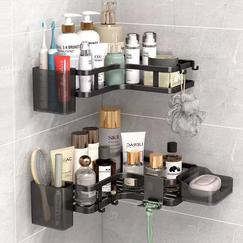 2 pc corner carbon steel shower caddy with soap holder and toothbrush holder
