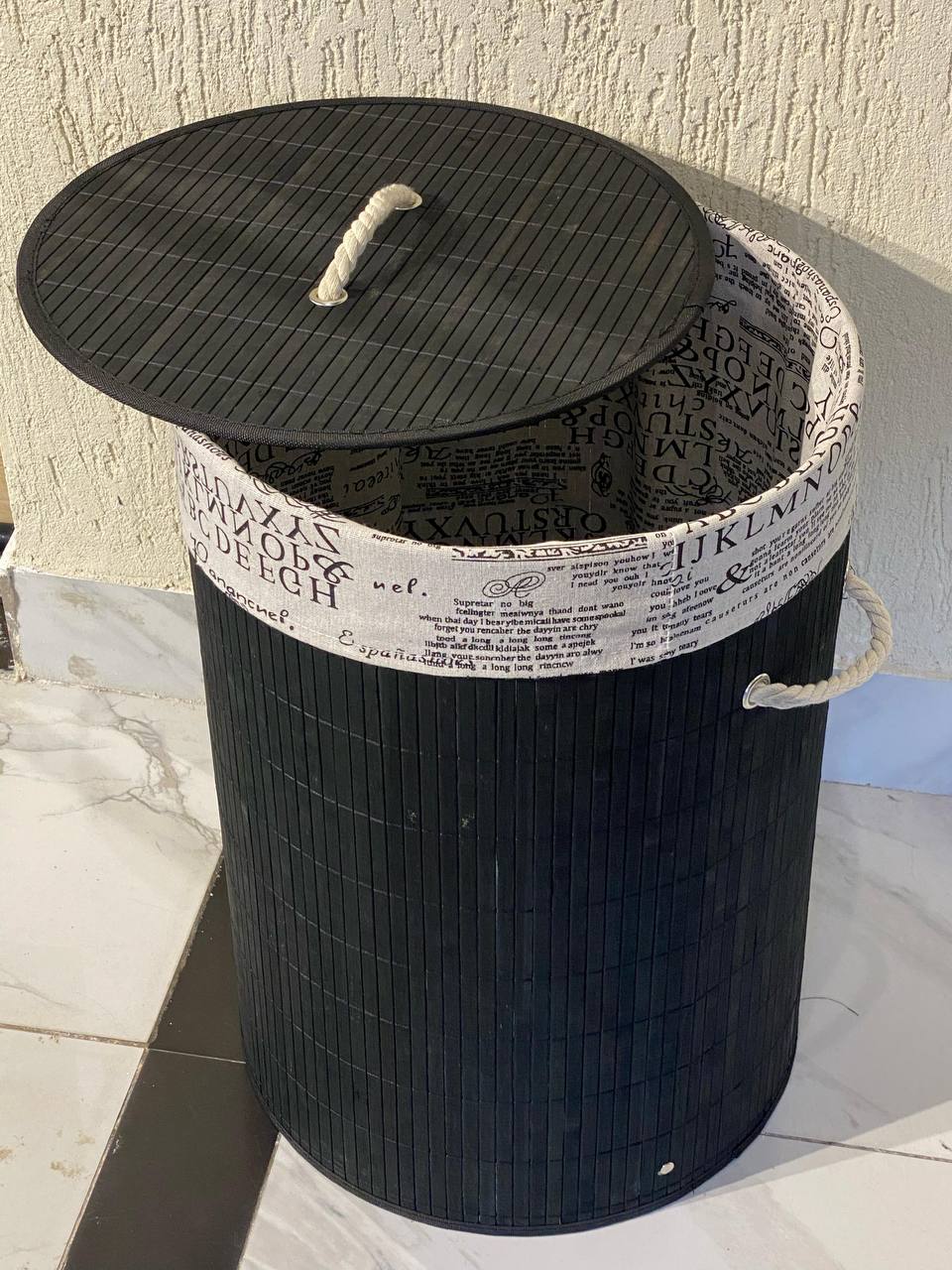 Eco-friendly foldable bamboo laundry basket black