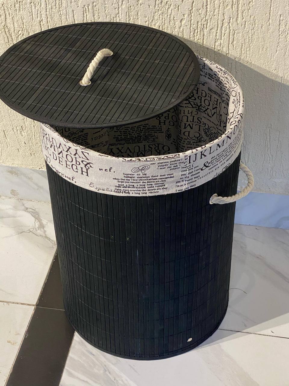 Eco-friendly foldable bamboo laundry basket black