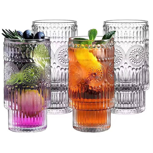 Embossed vintage Ribbed transparent Glassware 6pc