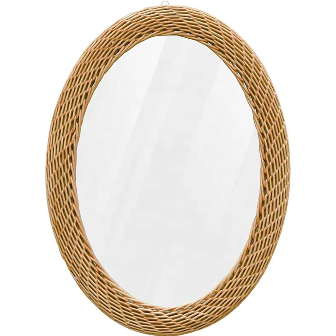 Modern Oval Rattan  Bamboo Decorative Mirror