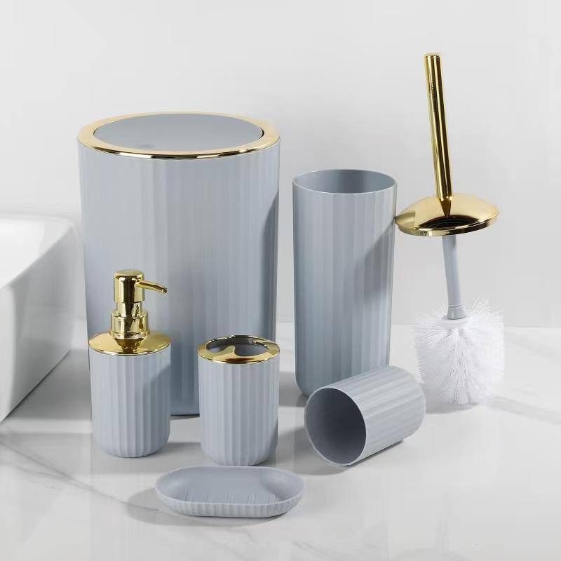 6 in luxury bathroom accessories set with bamboo lid