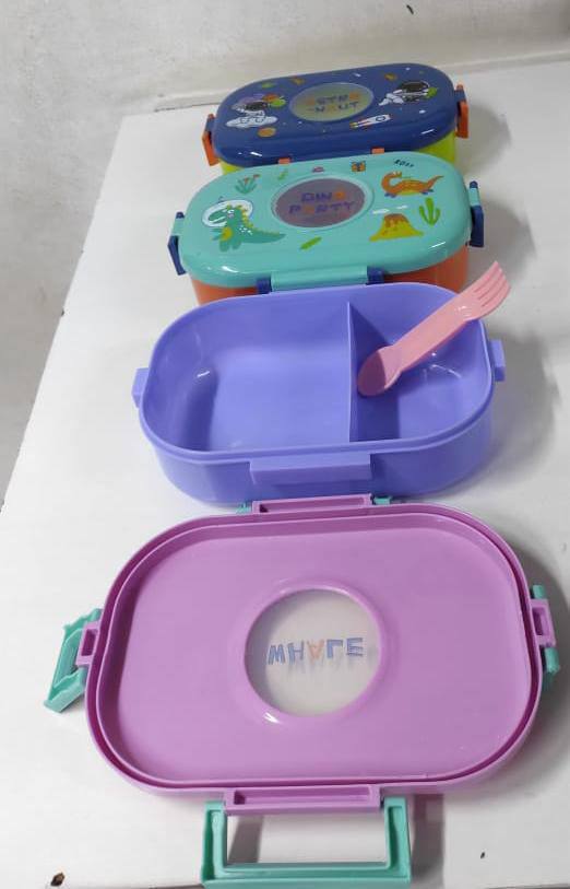 Oval Dino Cartoon themed Healthy Plastic Lunch Box,