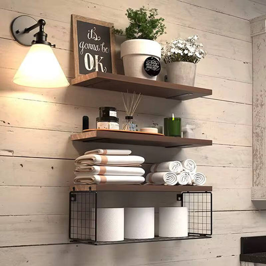 Solid pine wood bathroom floating shelves
