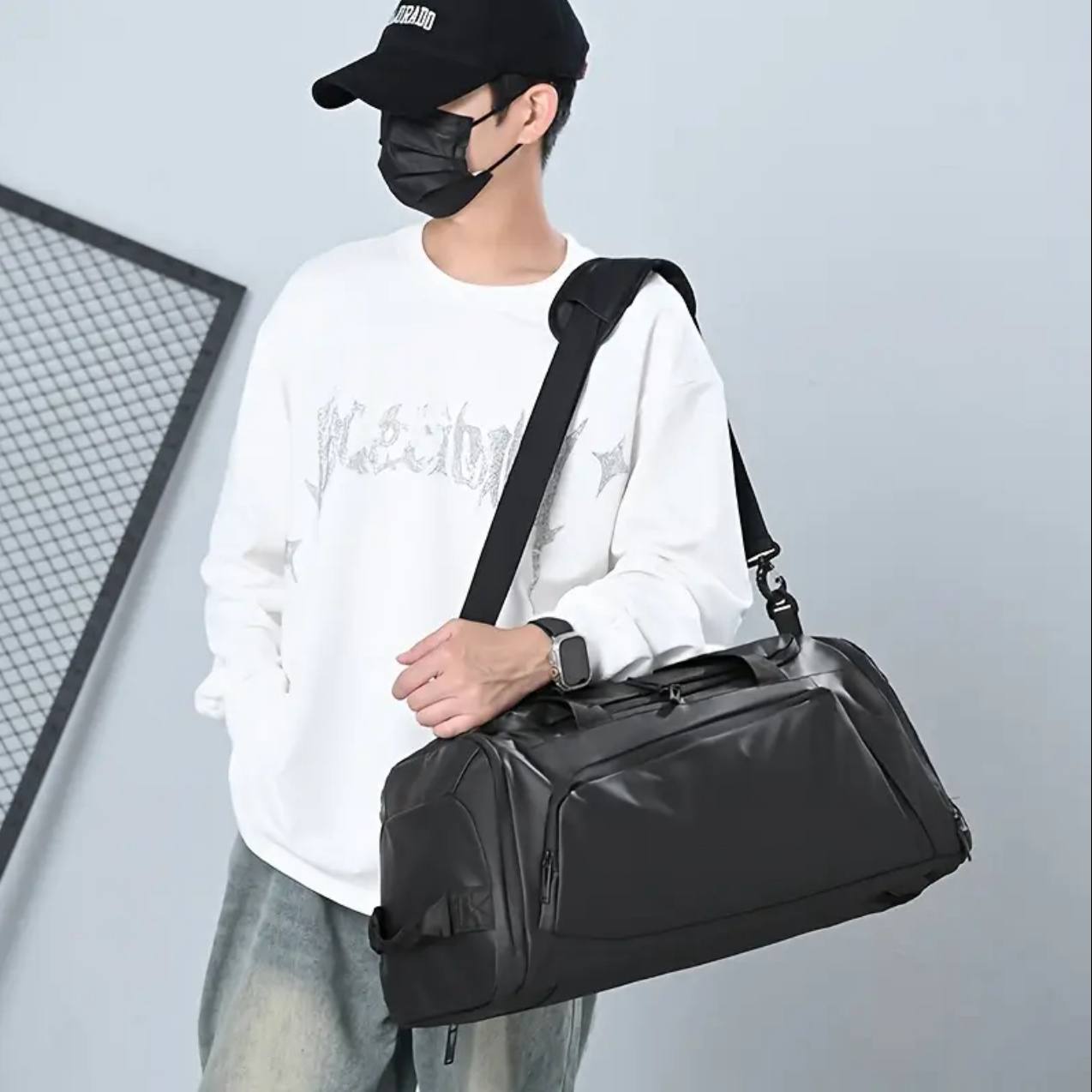Waterproof Duffel Bag with Shoe Compartment & Backpack Straps