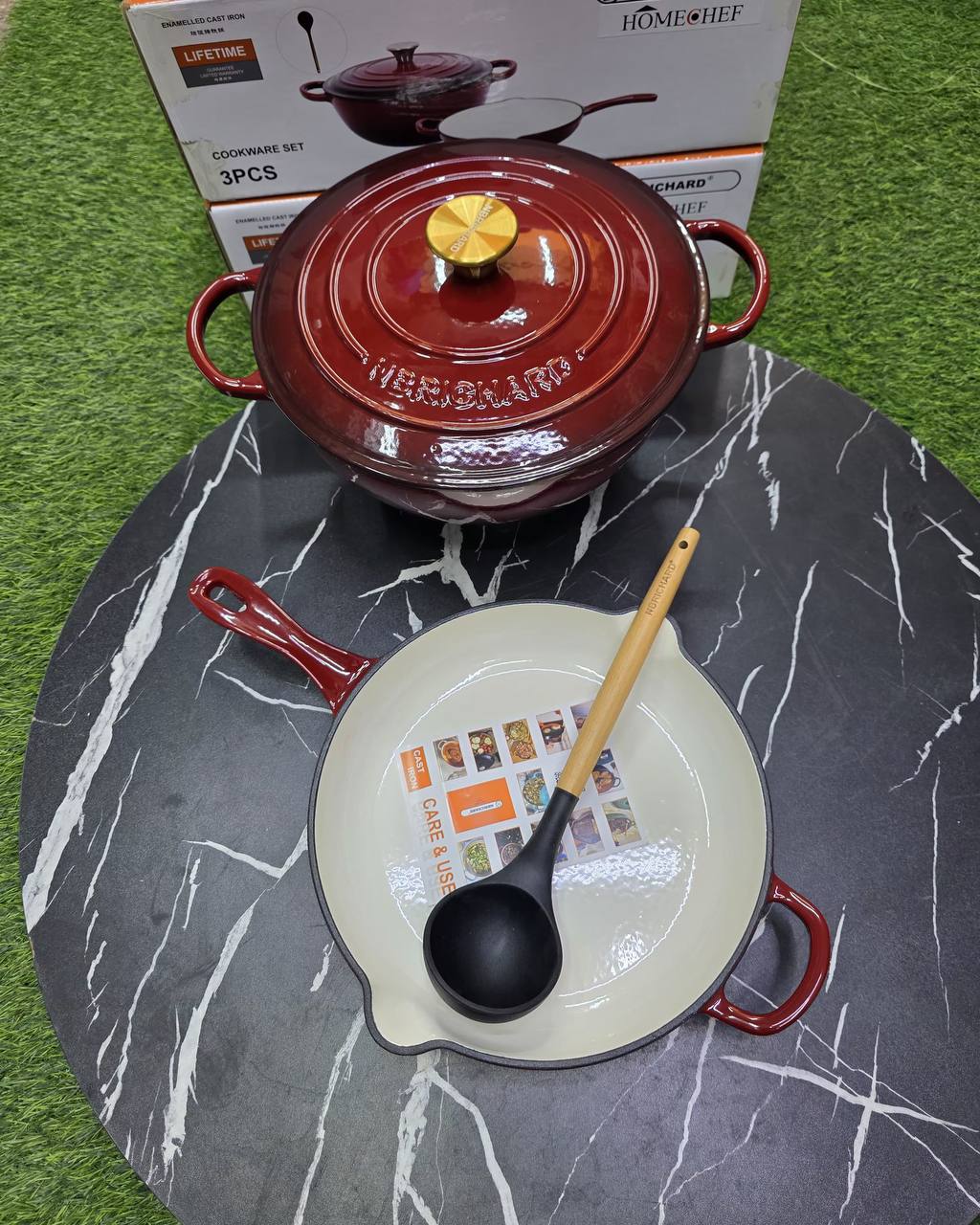 3 pcs Set Enamel Cast iron cooking pots