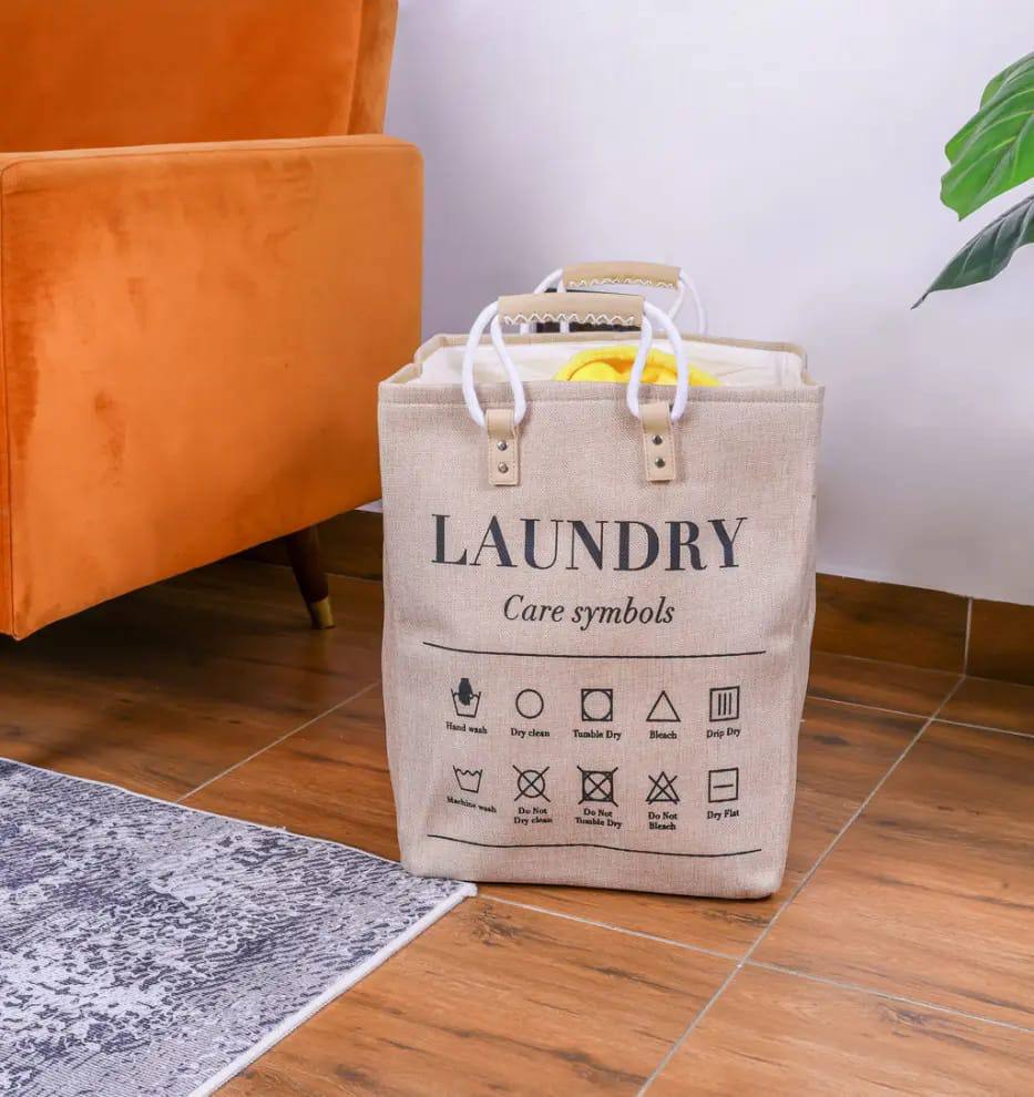 Collapsible large hamper laundry basket with leather handles - washable