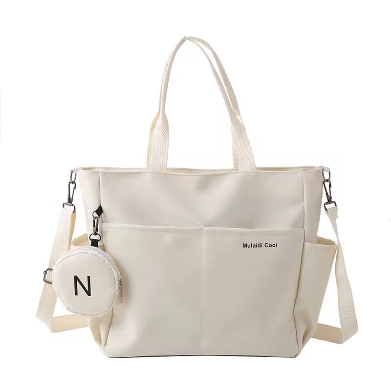 Double sided Pocket Tote Bag/ Teen Women large capacity Single shoulder / Cross body Bag with Round coin purse