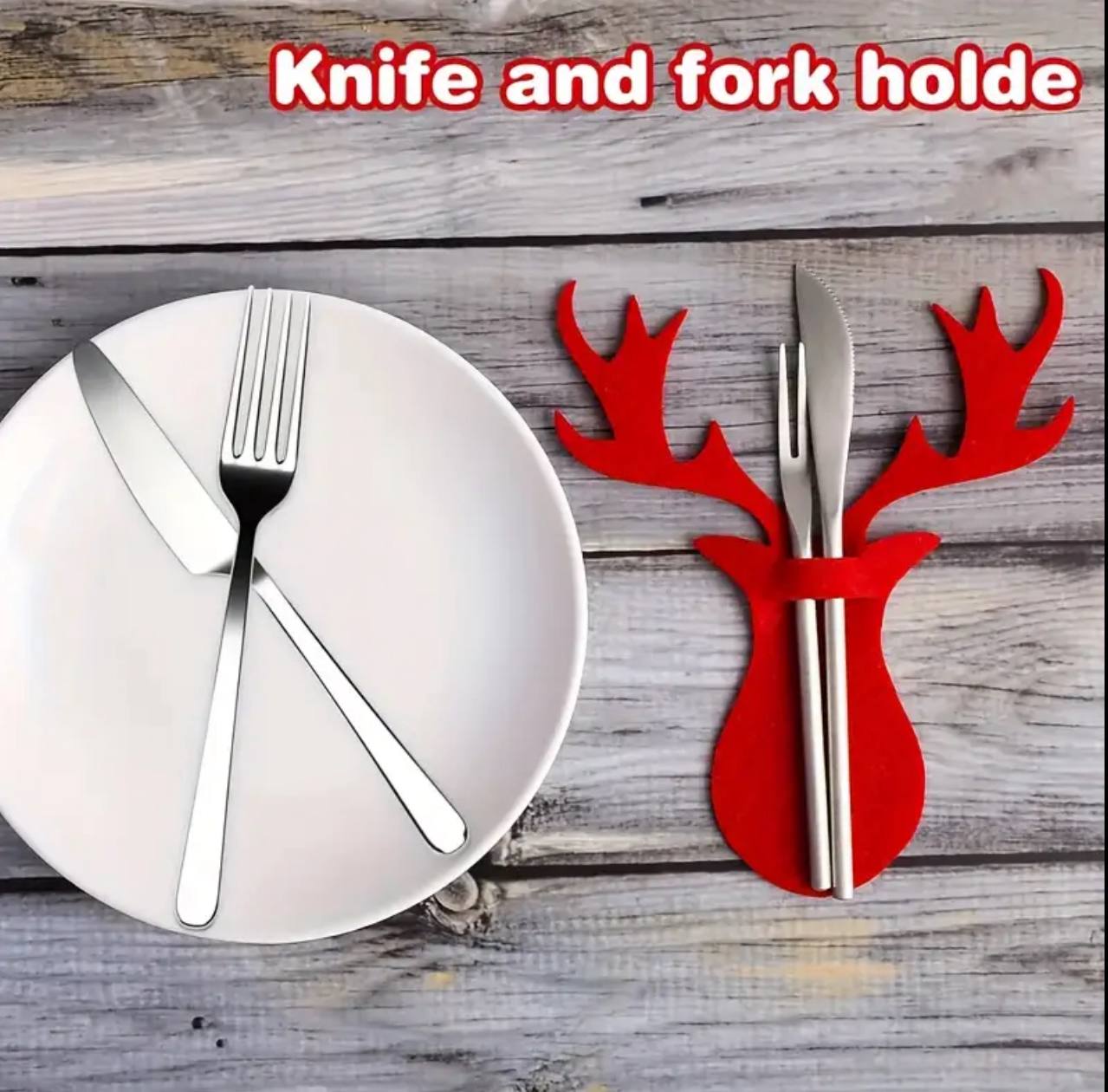 6Pcs Felt Forks and Spoons Placemats Christmas Cutlery Holders