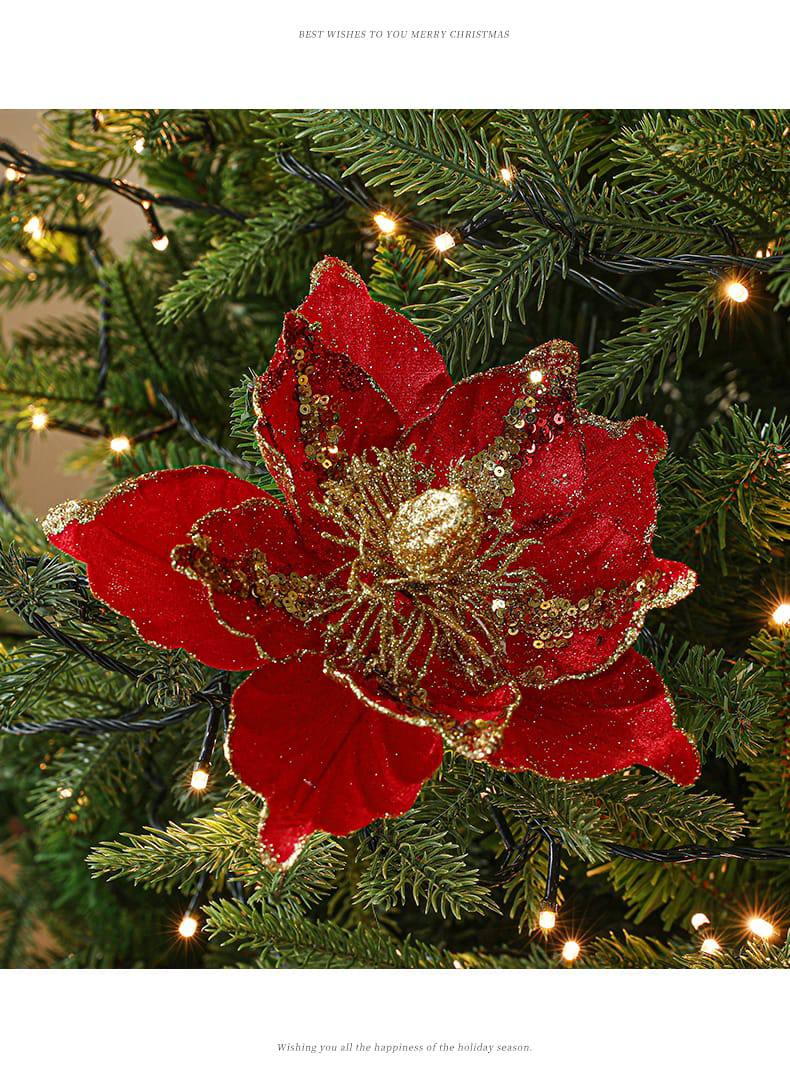 Red Artificial Flowers Champagne Christmas Flower Pendant
