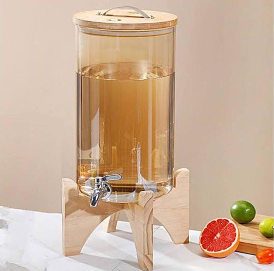 Bamboo base and lid 3.6L Golden borosilicate glass beverage dispenser