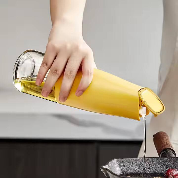 Kitchen Glass Oil Jug Automatic Open Close Non-drip Vinegar Bottle