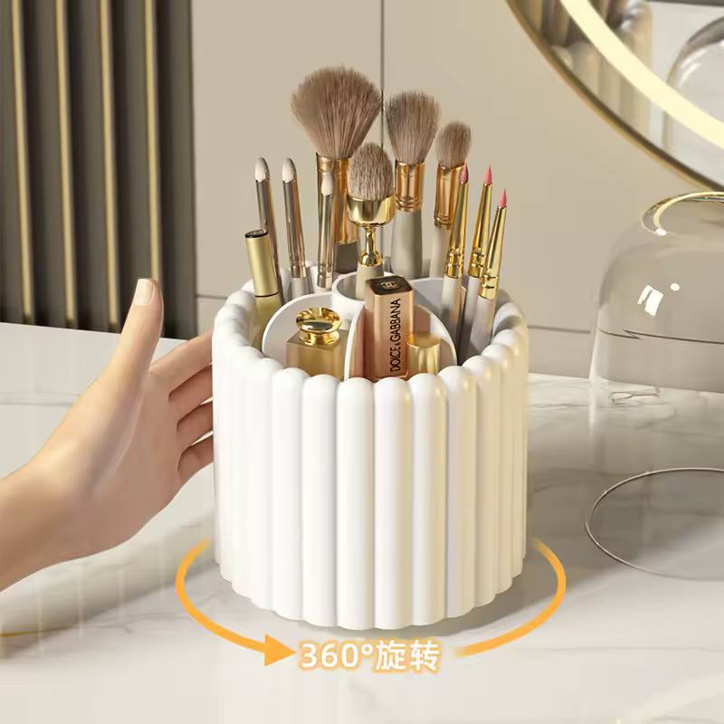 Cosmetic Brush Storage Case 360 Rotating Makeup Brush Holder with Dustproof Lid