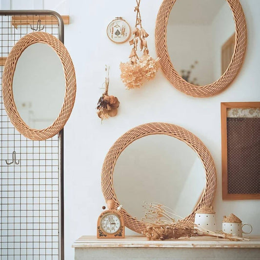 Modern Oval Rattan  Bamboo Decorative Mirror